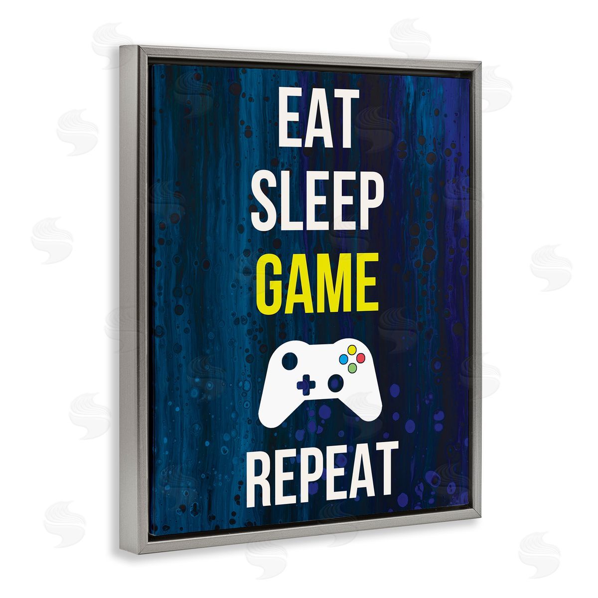 Annie Warren Eat Sleep Game Repeat Controller  Gray Floating Frame Canvas Wall Art Print