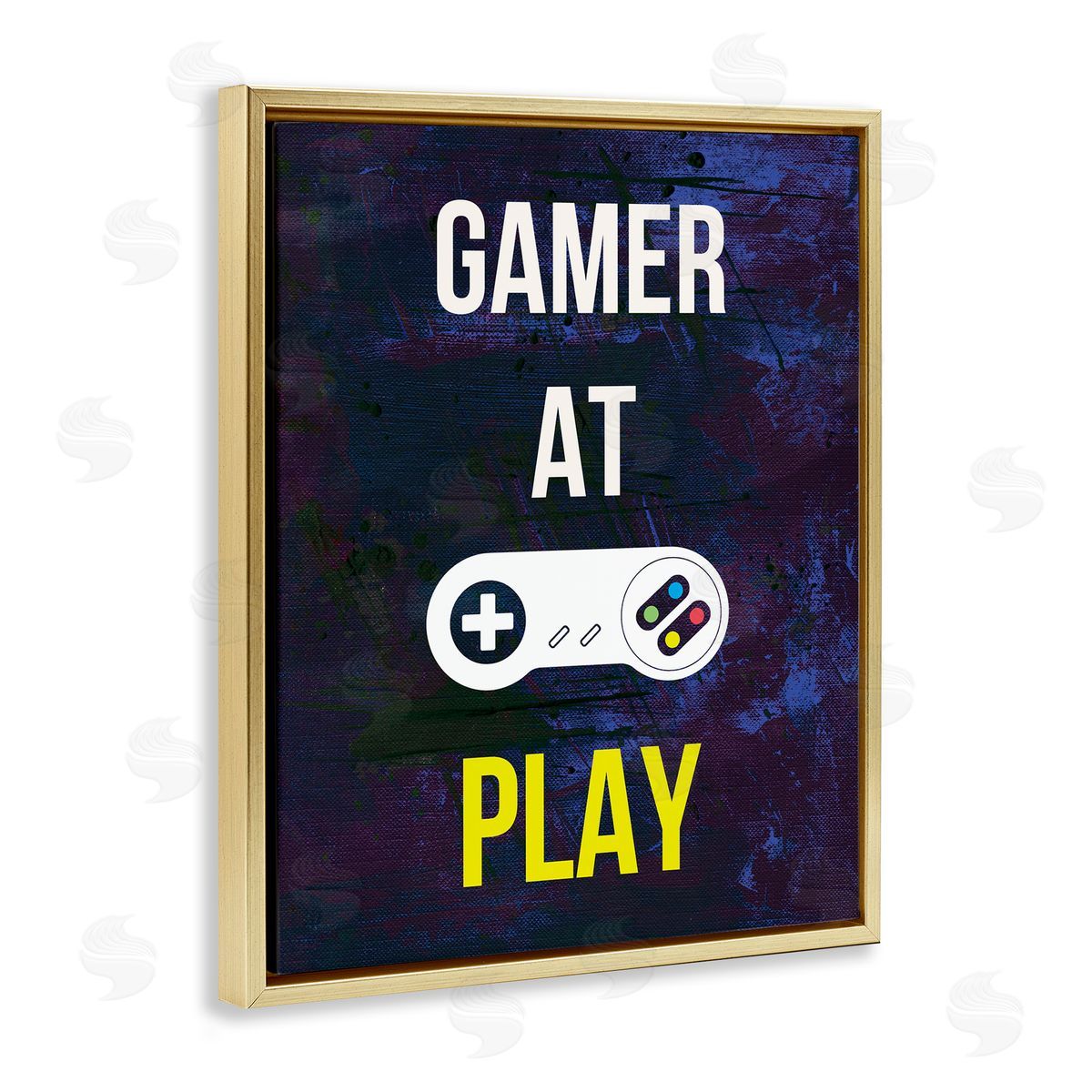 Annie Warren Gamer At Play Vivid Controller  Gold Floating Frame Canvas Wall Art Print