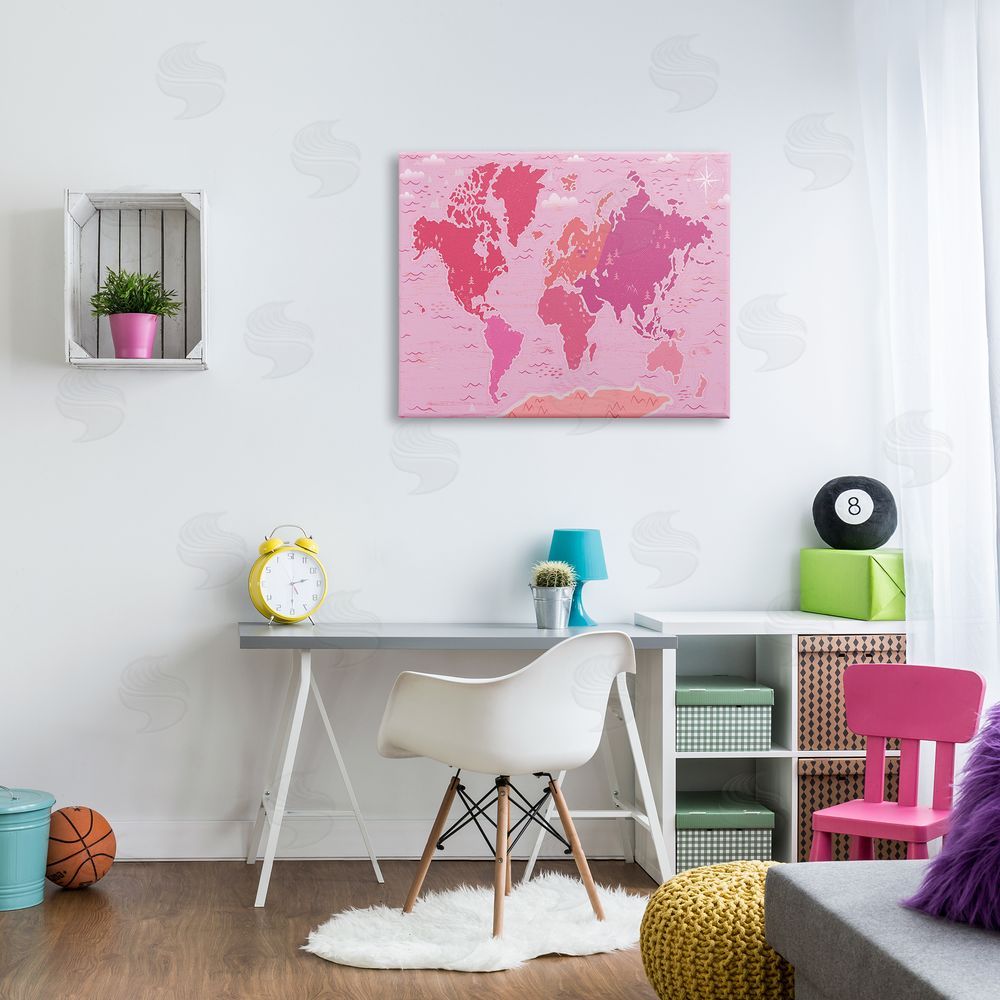 Arrolynn Weiderhold Pink Tones World Map Atlas Countries Education Canvas Wall Art Print in Room