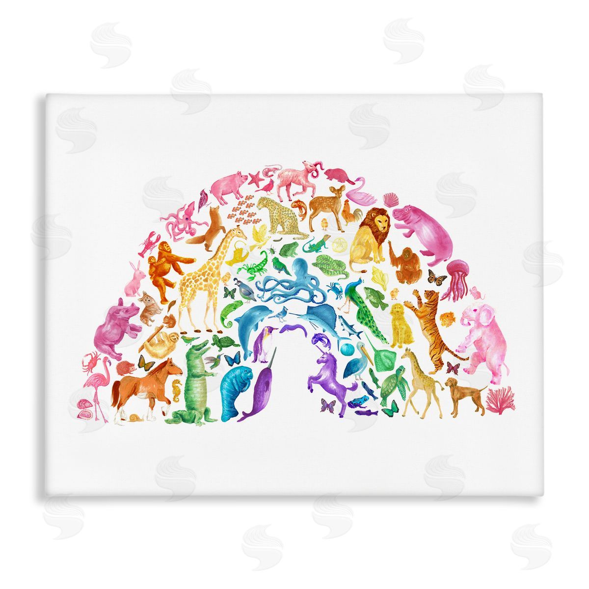 Dishique Mixed Rainbow Animals Wildlife Arched Rainbow Shape  Stretched Canvas Wall Art Print