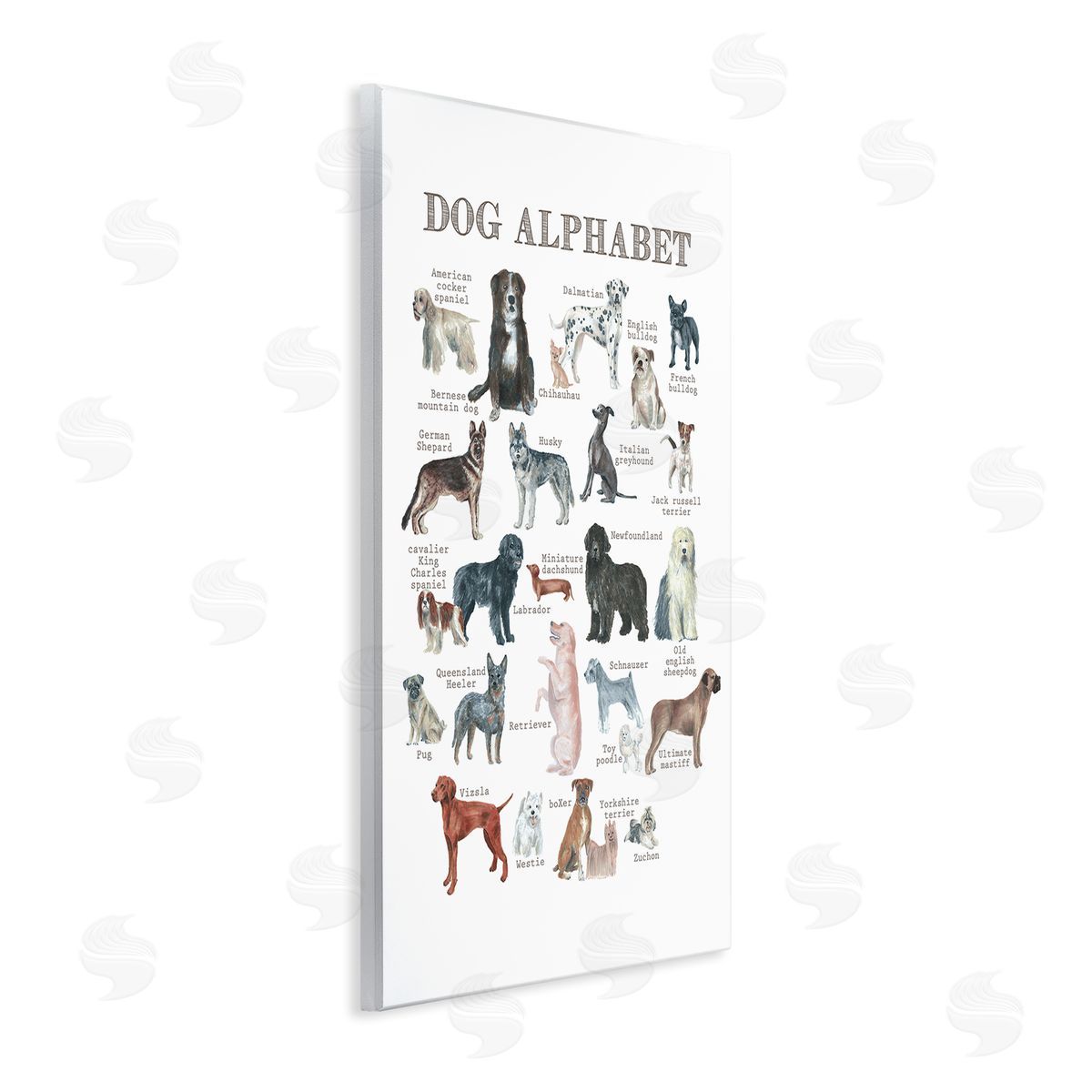 Dishique Dog Alphabet Multiple Breeds Educational Animals Chart Wall Plaque Art Print