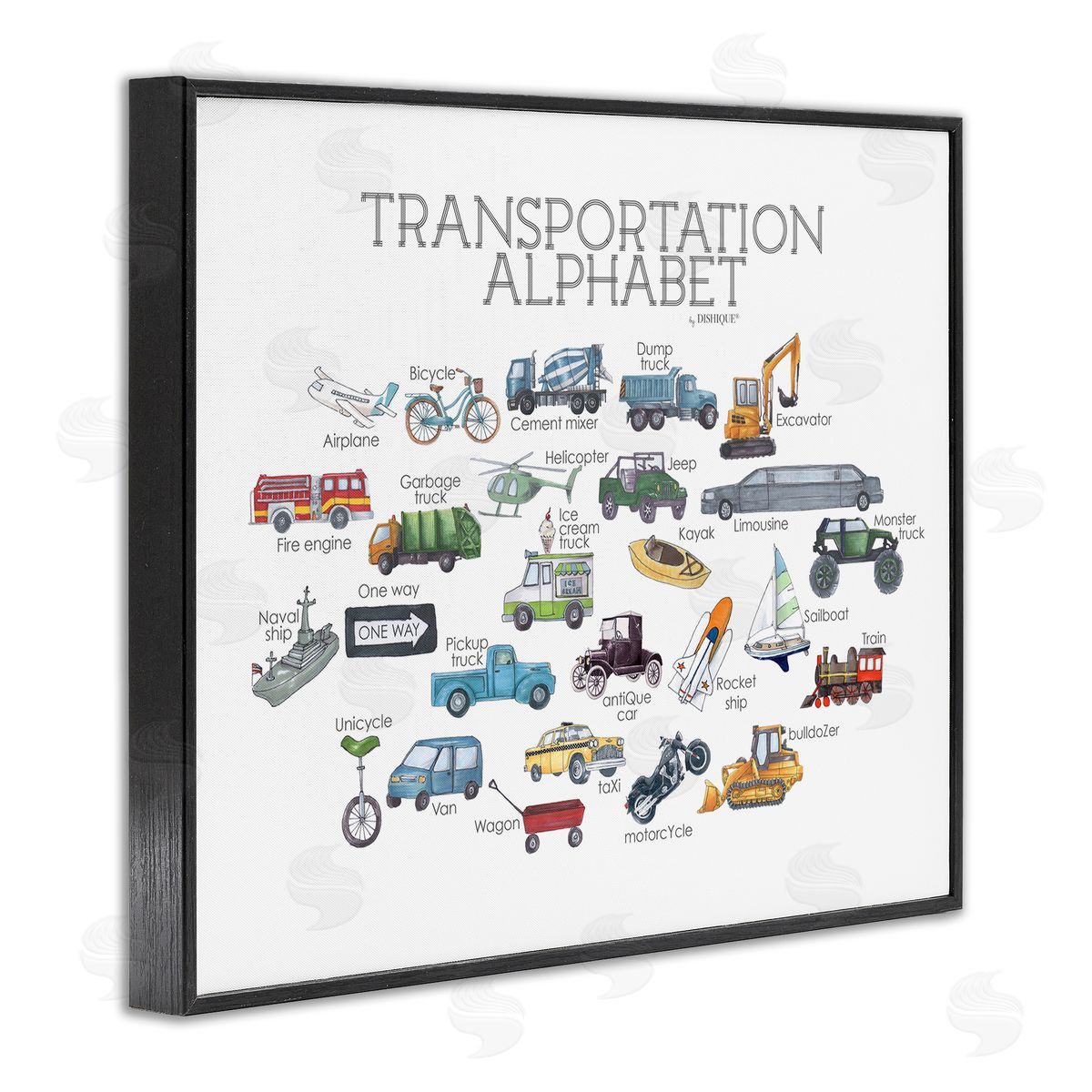 Dishique Educational Transportation Alphabet Kids Learning Vehicles Cars Black Framed Giclee Wall Art Print