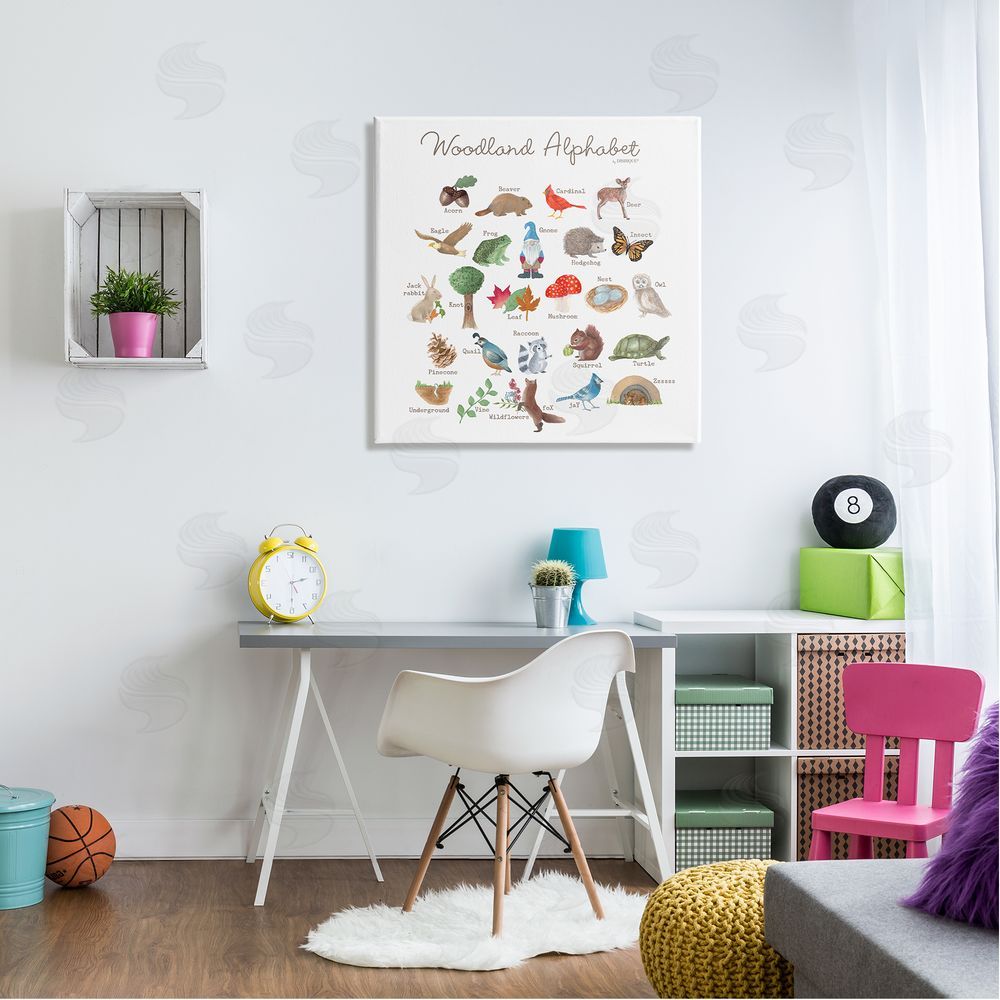 Dishique Woodland Alphabet Wildlife Botanicals Learning Forest Creatures Canvas Wall Art in Room