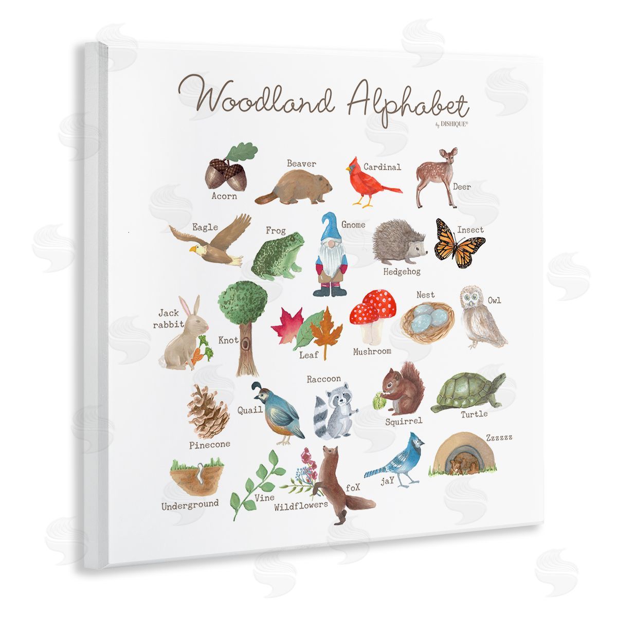 Dishique Woodland Alphabet Wildlife Botanicals Learning Forest Creatures Wooden Wall Plaque Art Print