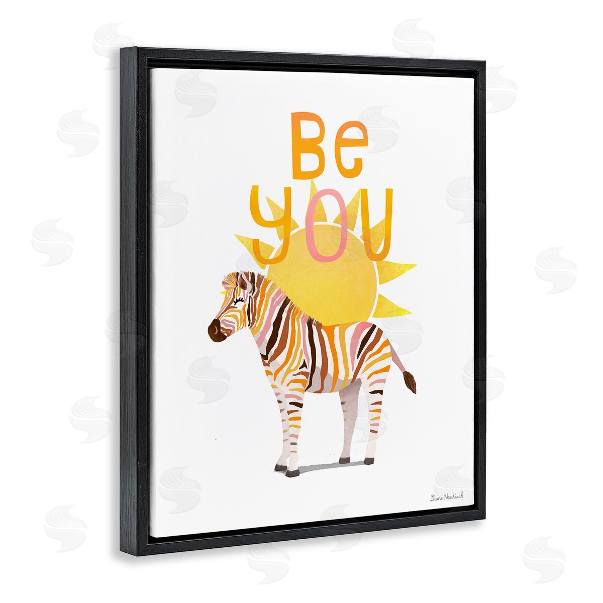 Diane Neukirch Be You Inspiring Sunshine Fun Zebra Stripes  Black Floating Frame Canvas Wall Art Print