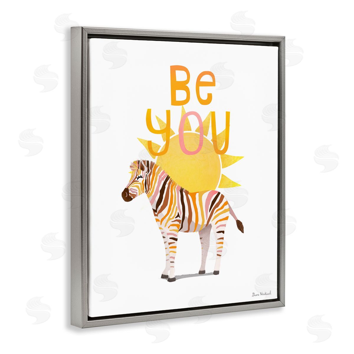 Diane Neukirch Be You Inspiring Sunshine Fun Zebra Stripes  Gray Floating Frame Canvas Wall Art Print