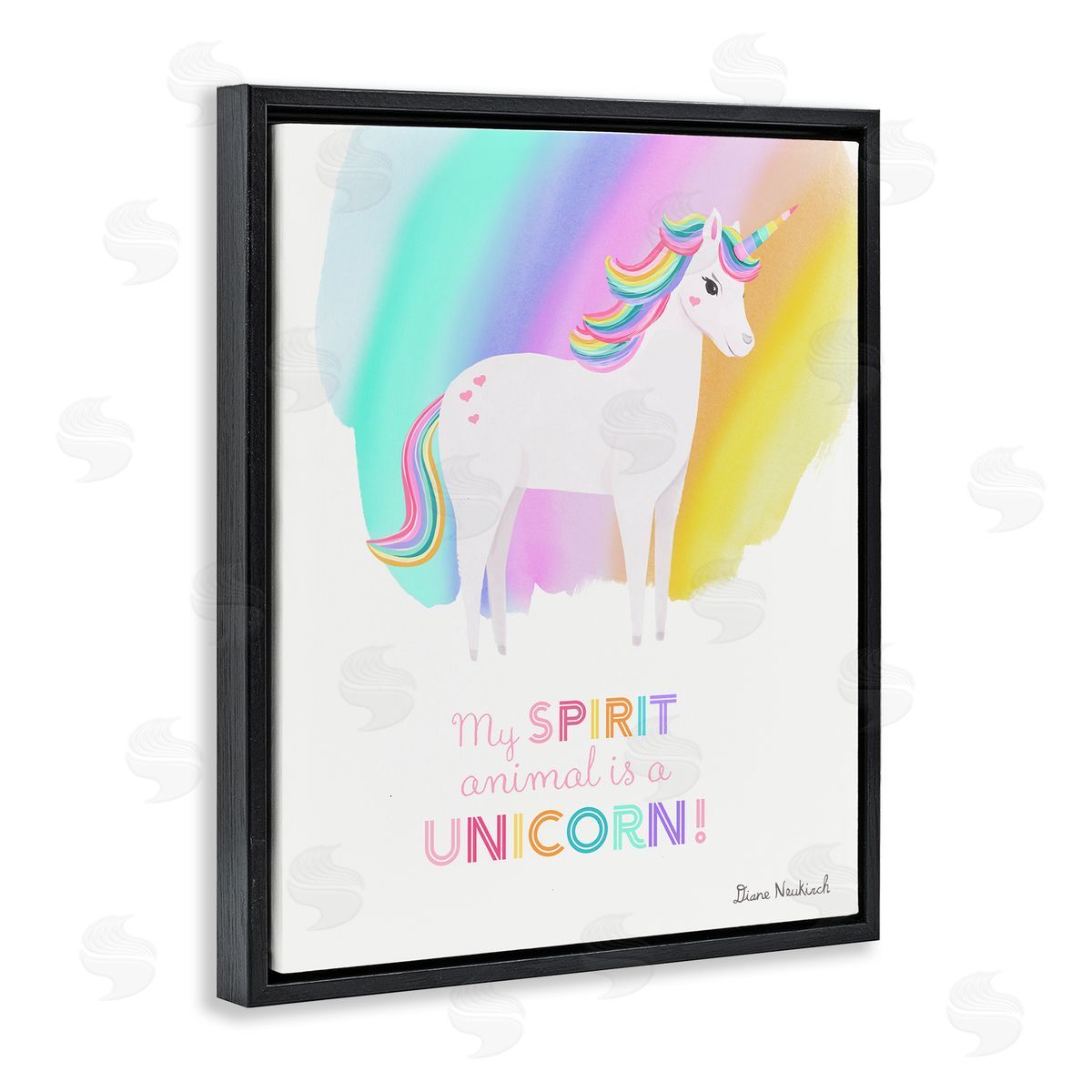 Diane Neukirch Unicorn Spirit Animal Vivid Fantasy Rainbow Pony Black Floating Frame Canvas Wall Art Print