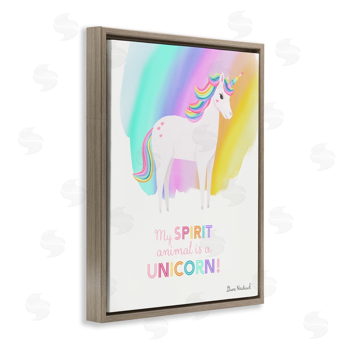 Diane Neukirch Unicorn Spirit Animal Vivid Fantasy Rainbow Pony Brown Floating Frame Canvas Wall Art Print