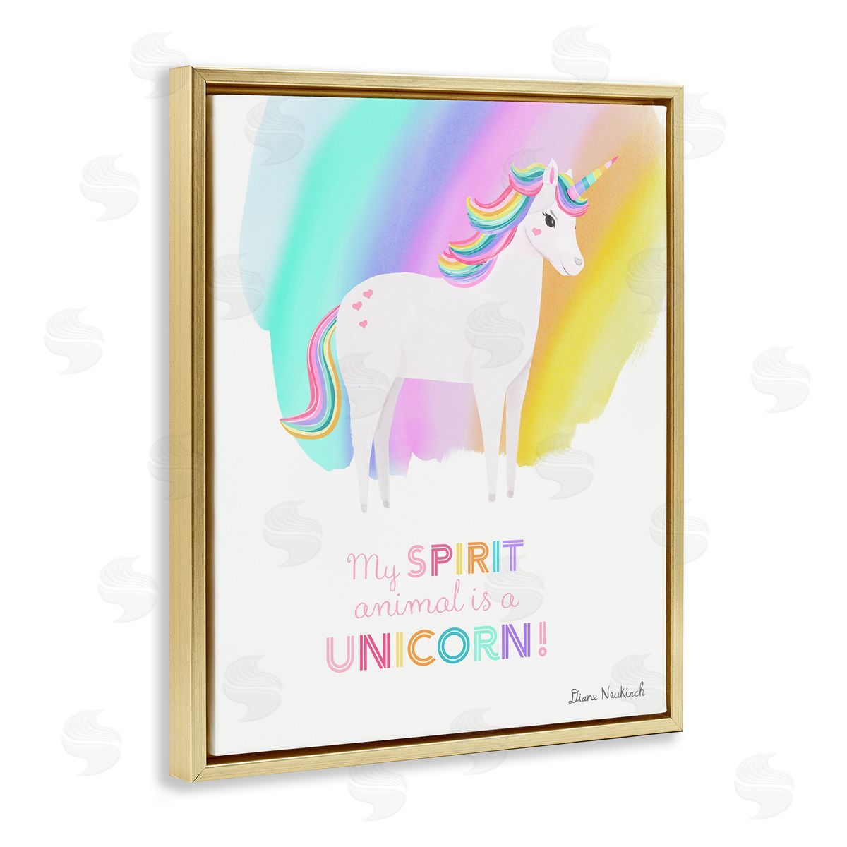 Diane Neukirch Unicorn Spirit Animal Vivid Fantasy Rainbow Pony Gold Floating Frame Canvas Wall Art Print