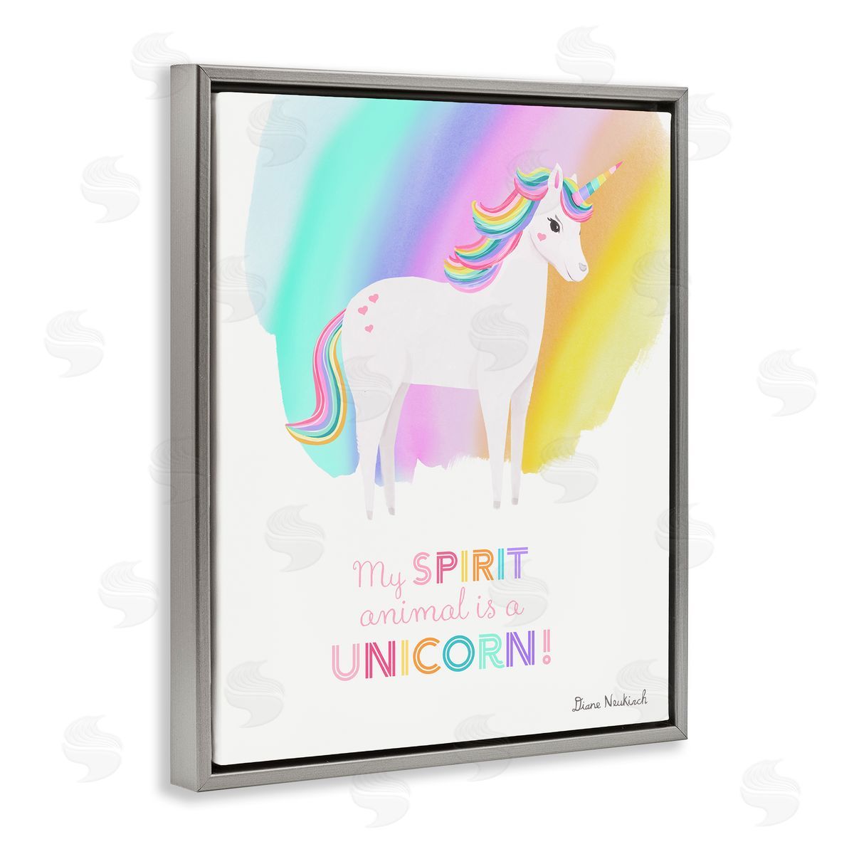 Diane Neukirch Unicorn Spirit Animal Vivid Fantasy Rainbow Pony Gray Floating Frame Canvas Wall Art Print