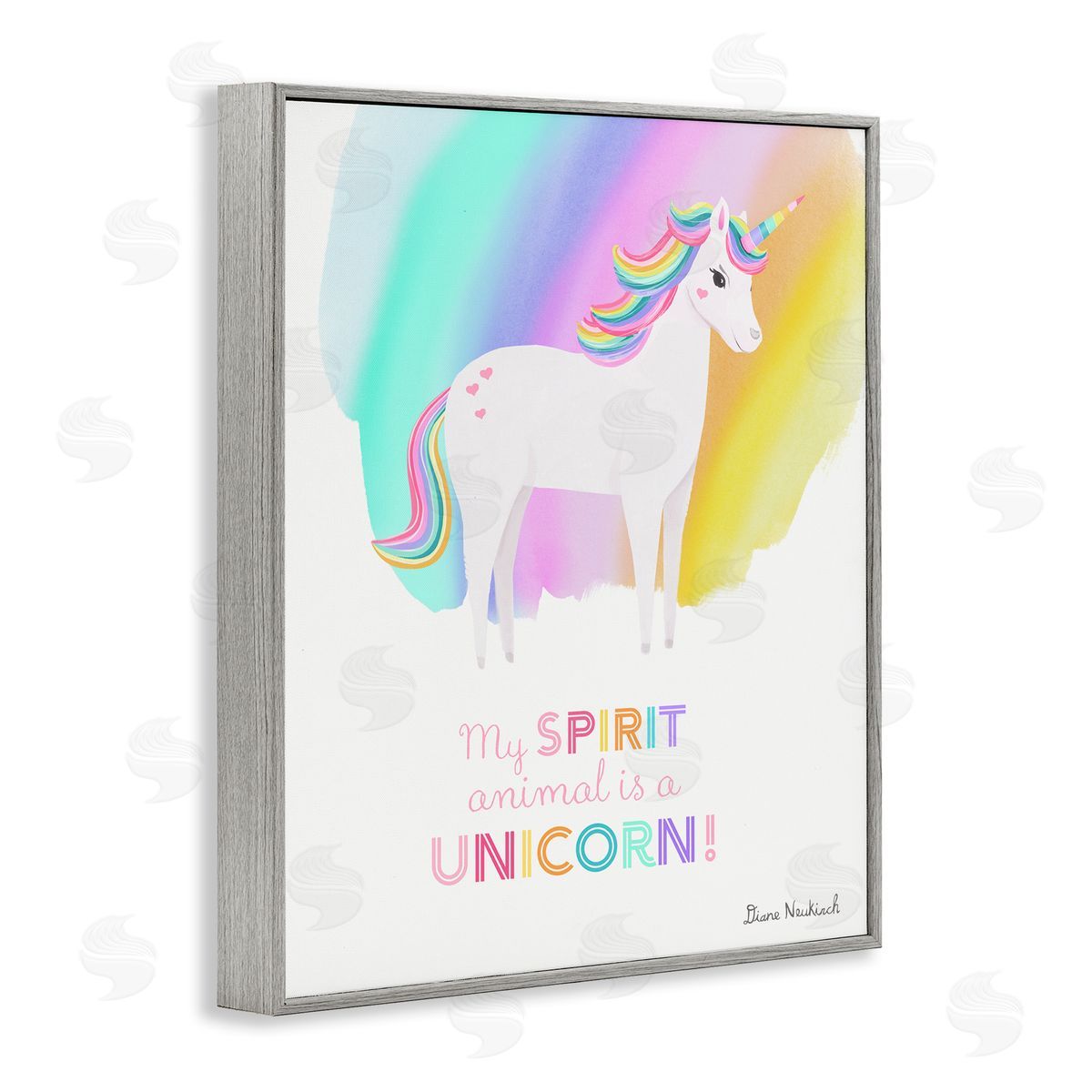 Diane Neukirch Unicorn Spirit Animal Vivid Fantasy Rainbow Pony Gray Framed Giclee Wall Art Print