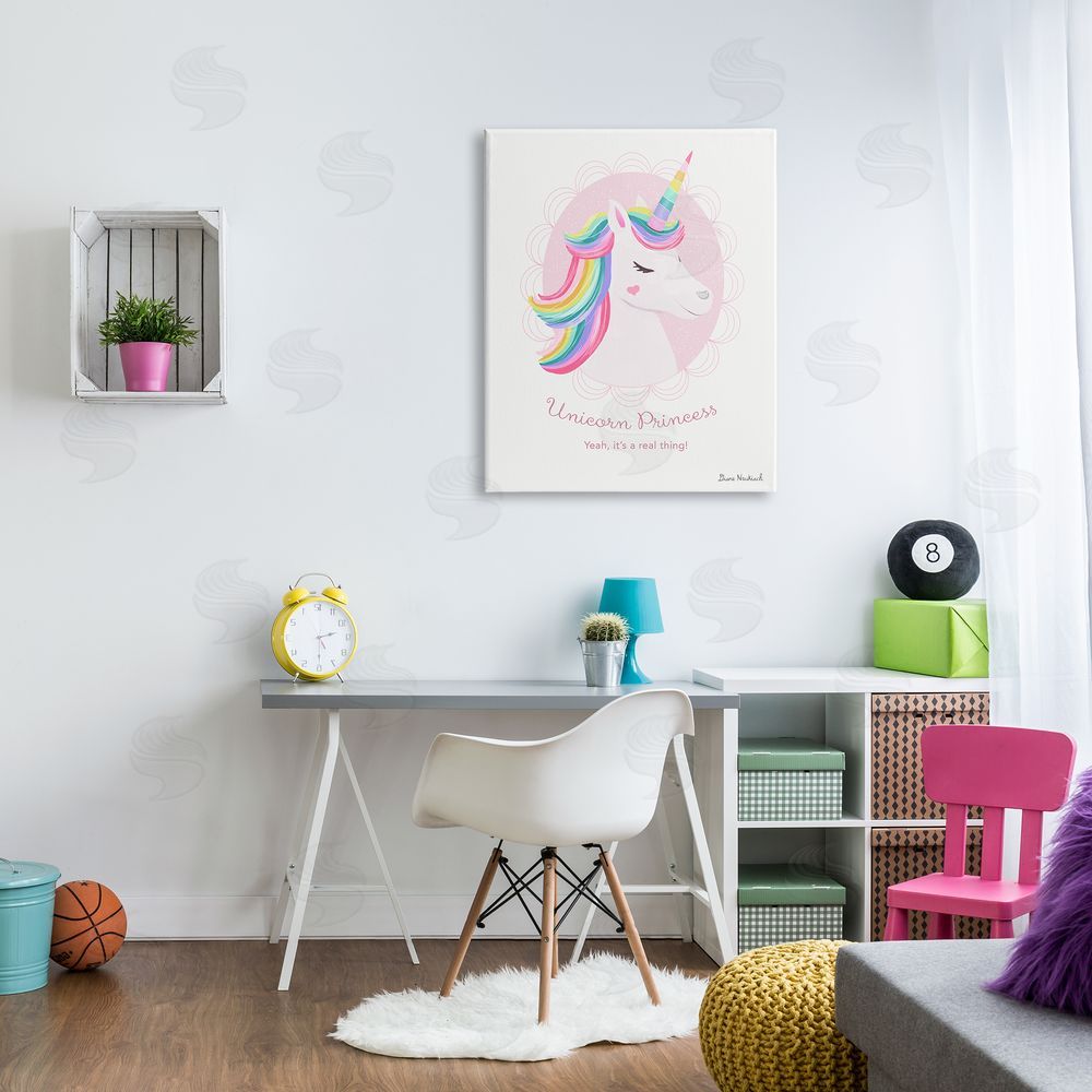 Diane Neukirch Unicorn Princess Endearing Unicorn Portrait Fantasy Rainbow Canvas Wall Art Print in Room