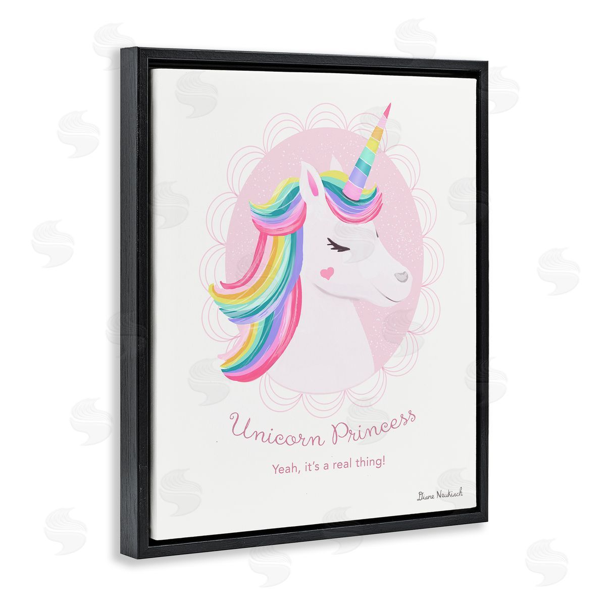 Diane Neukirch Unicorn Princess Endearing Unicorn Portrait Fantasy Rainbow Black Floating Frame Canvas Wall Art Print