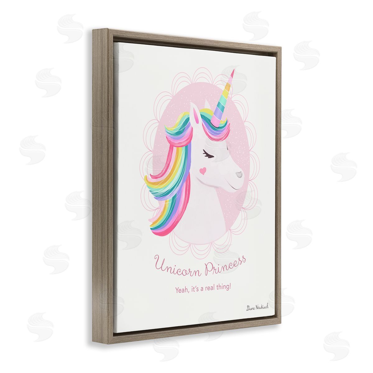 Diane Neukirch Unicorn Princess Endearing Unicorn Portrait Fantasy Rainbow Brown Floating Frame Canvas Wall Art Print