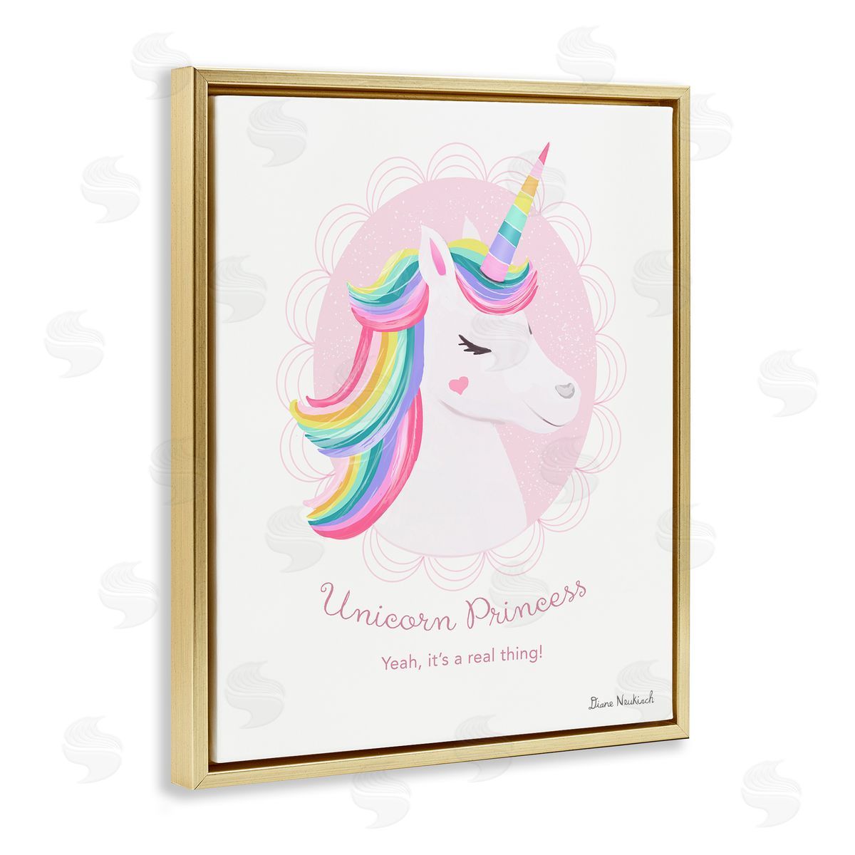Diane Neukirch Unicorn Princess Endearing Unicorn Portrait Fantasy Rainbow Gold Floating Frame Canvas Wall Art Print