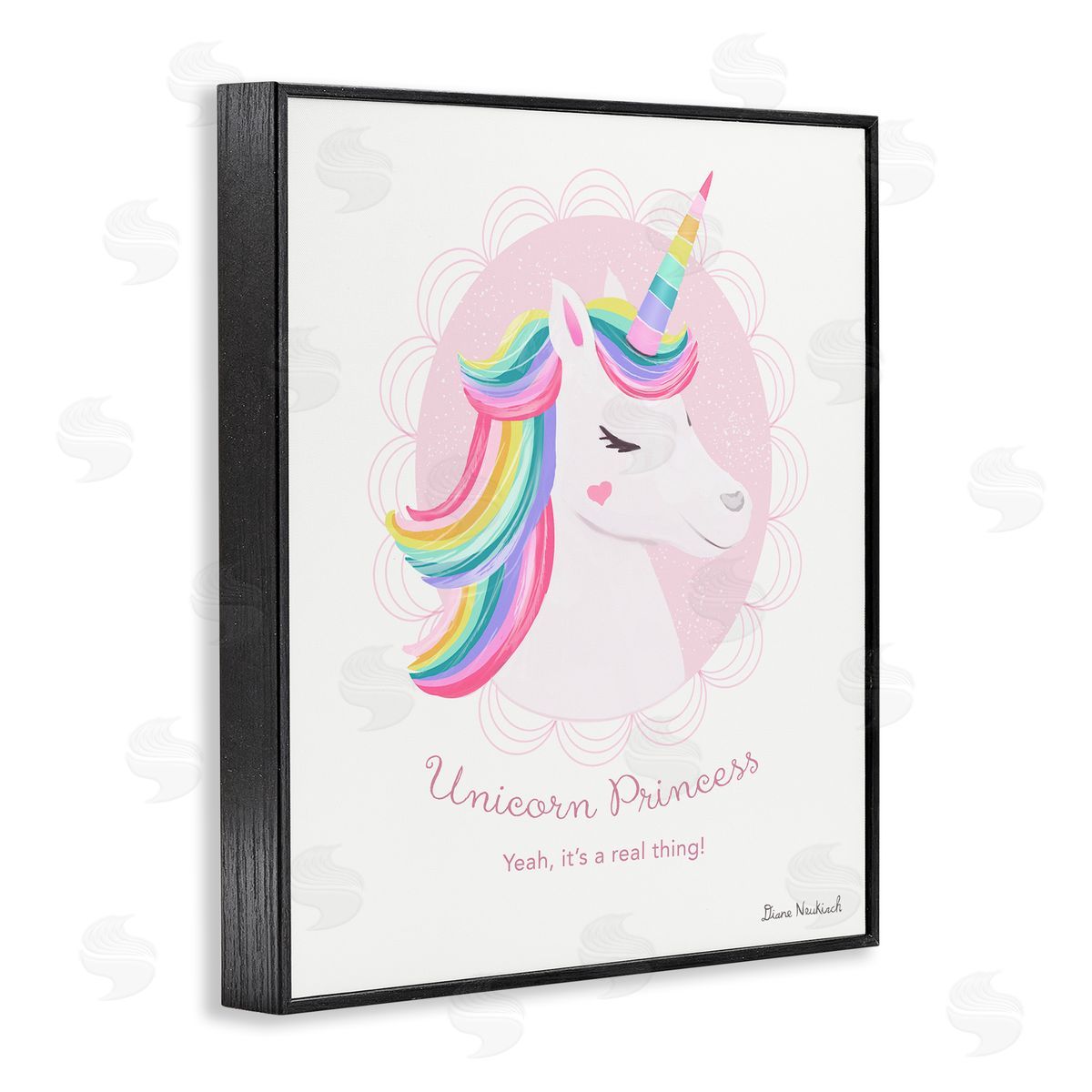 Diane Neukirch Unicorn Princess Endearing Unicorn Portrait Fantasy Rainbow Black Framed Giclee Wall Art Print