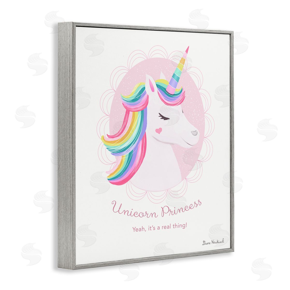 Diane Neukirch Unicorn Princess Endearing Unicorn Portrait Fantasy Rainbow Gray Framed Giclee Wall Art Print