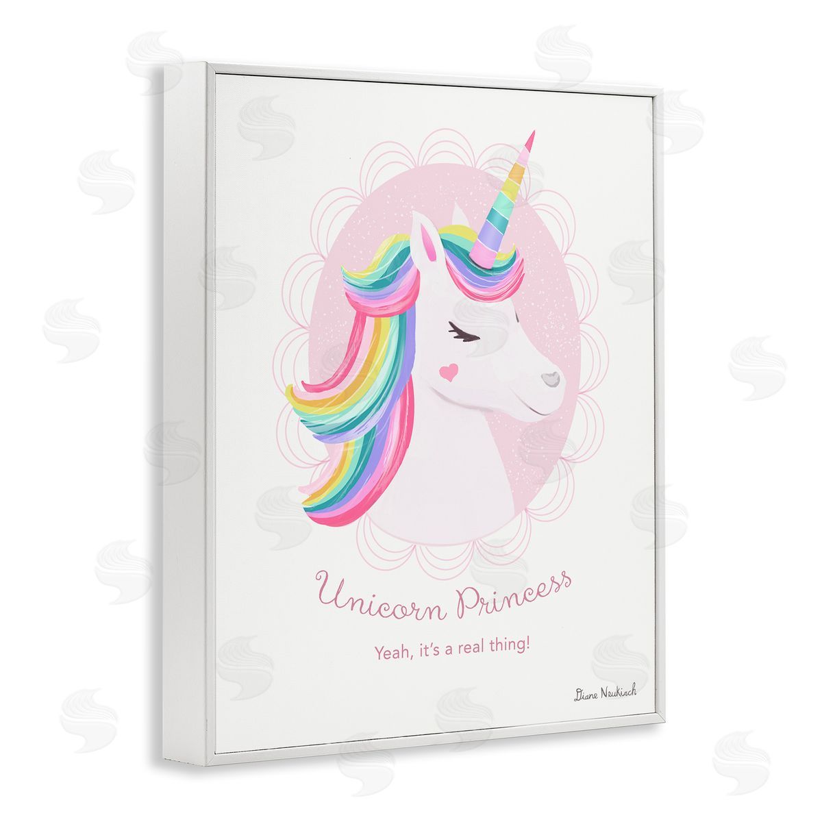 Diane Neukirch Unicorn Princess Endearing Unicorn Portrait Fantasy Rainbow White Framed Giclee Wall Art Print