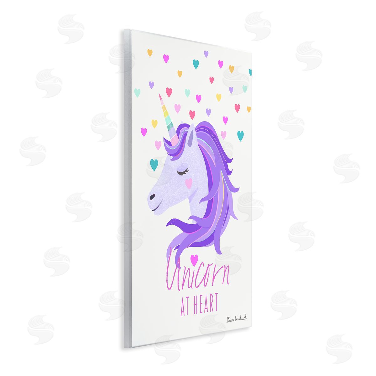 Diane Neukirch Unicorn At Heart Phrase Pastel Purple Hearts Pattern  Wall Plaque Art Print