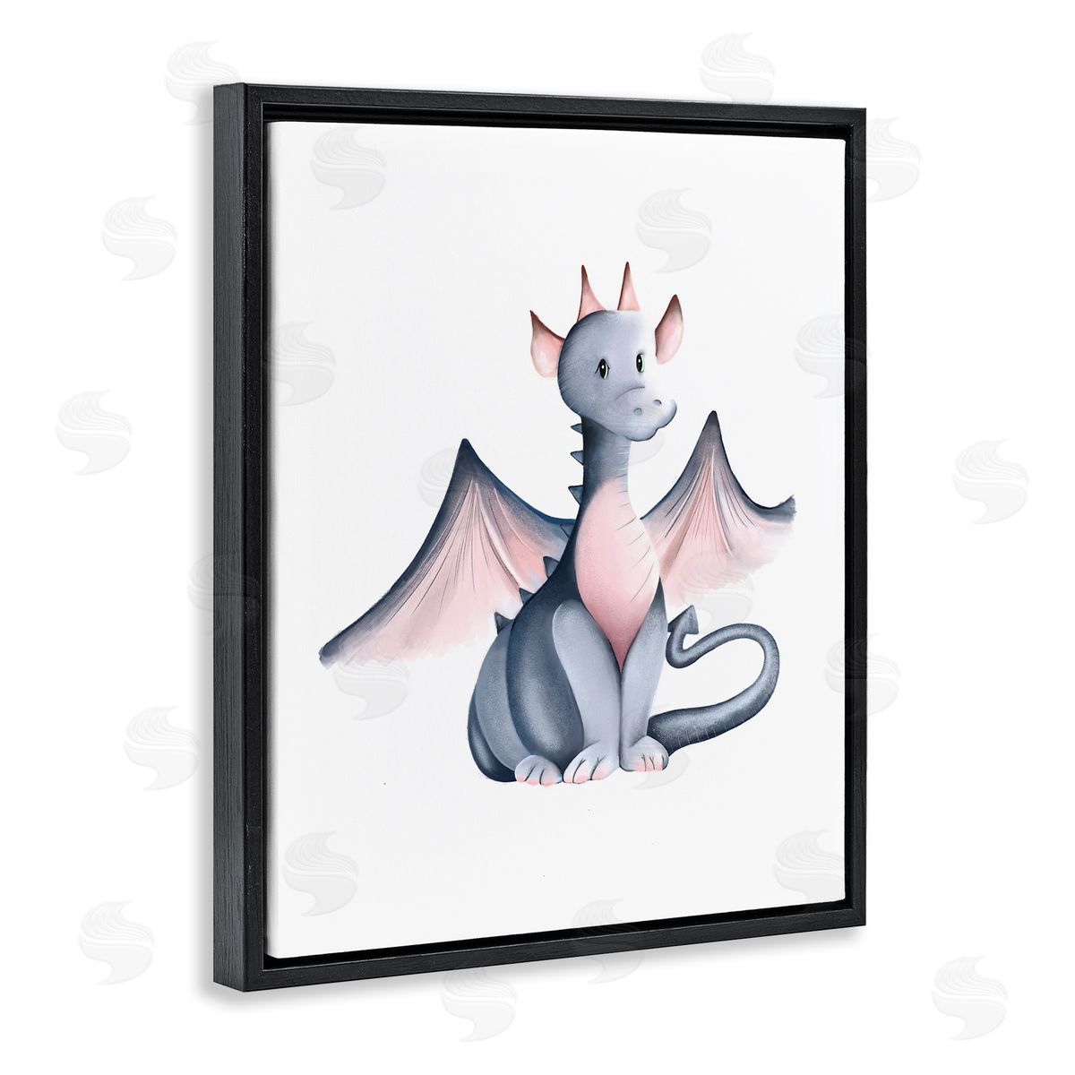 Studio Q Whimsical Dragon Sitting Fantasy Creature Wings Painting  Black Floating Frame Canvas Wall Art Print
