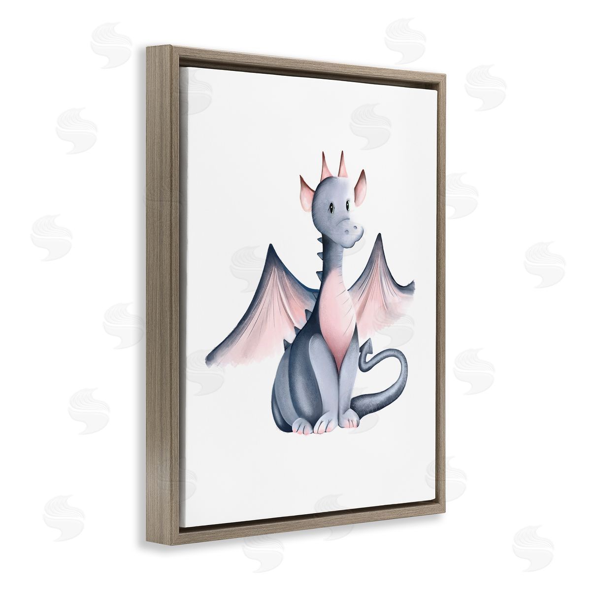 Studio Q Whimsical Dragon Sitting Fantasy Creature Wings Painting  Brown Floating Frame Canvas Wall Art Print