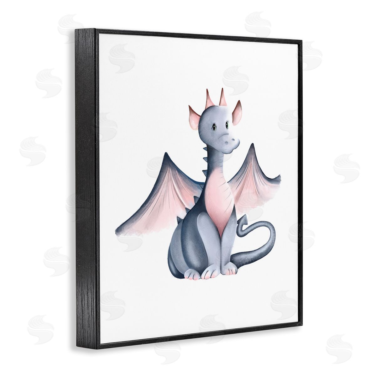 Studio Q Whimsical Dragon Sitting Fantasy Creature Wings Painting  Black Framed Giclee Wall Art Print