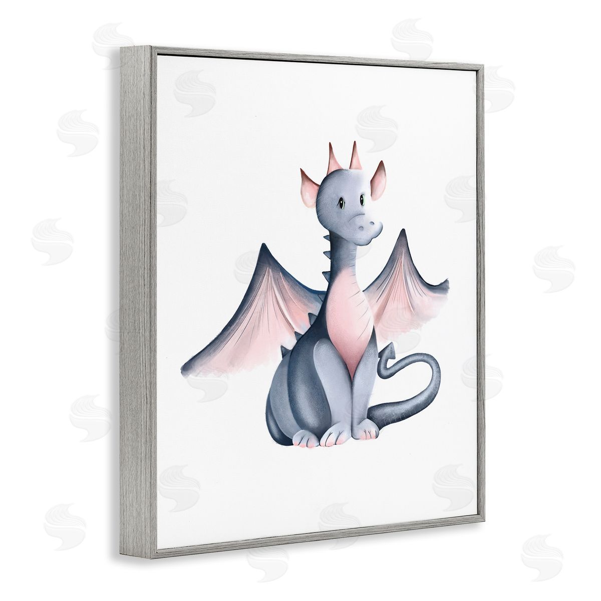Studio Q Whimsical Dragon Sitting Fantasy Creature Wings Painting  Gray Framed Giclee Wall Art Print
