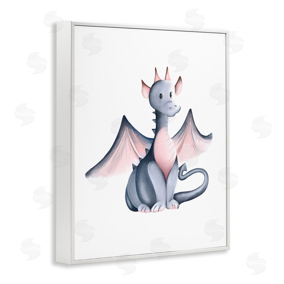 Studio Q Whimsical Dragon Sitting Fantasy Creature Wings Painting  White Framed Giclee Wall Art Print