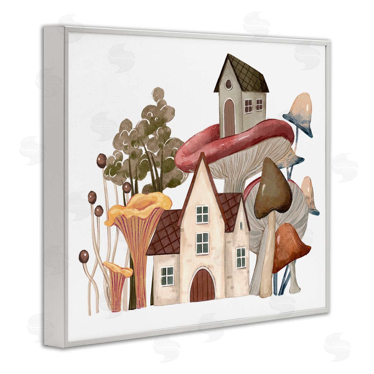 Ziwei Li Cozy Cottages Whimsical Mushroom Town Botanical Forest White Framed Giclee Wall Art Print