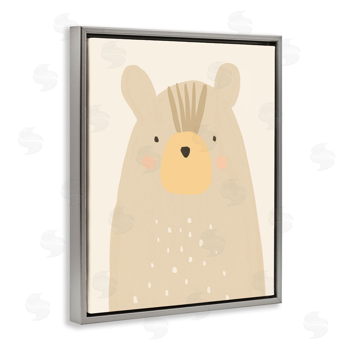 Heather McLaughlin Charming Brown Bear Casual Animal Drawing Gray Floating Frame Canvas Wall Art Print