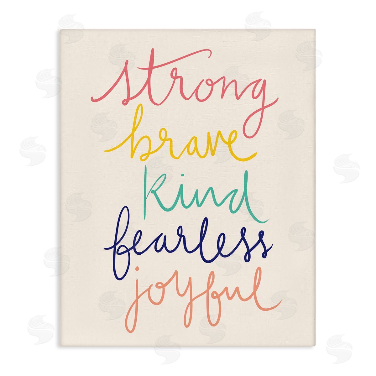 Heather McLaughlin Fearless Motivational Words Phrase Rainbow Calligraphy List  Stretched Canvas Wall Art Print
