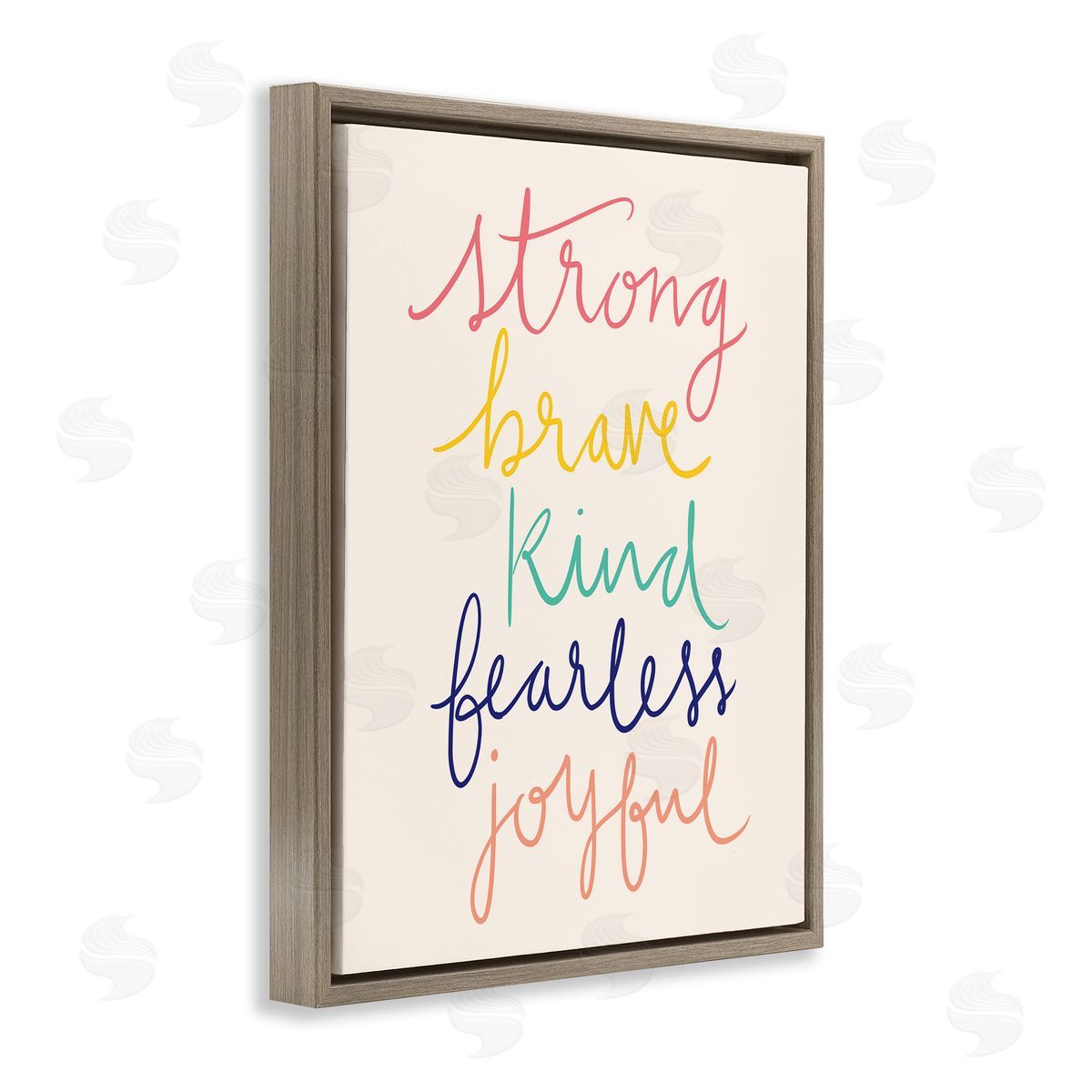 Heather McLaughlin Fearless Motivational Words Phrase Rainbow Calligraphy List  Brown Floating Frame Canvas Wall Art Print