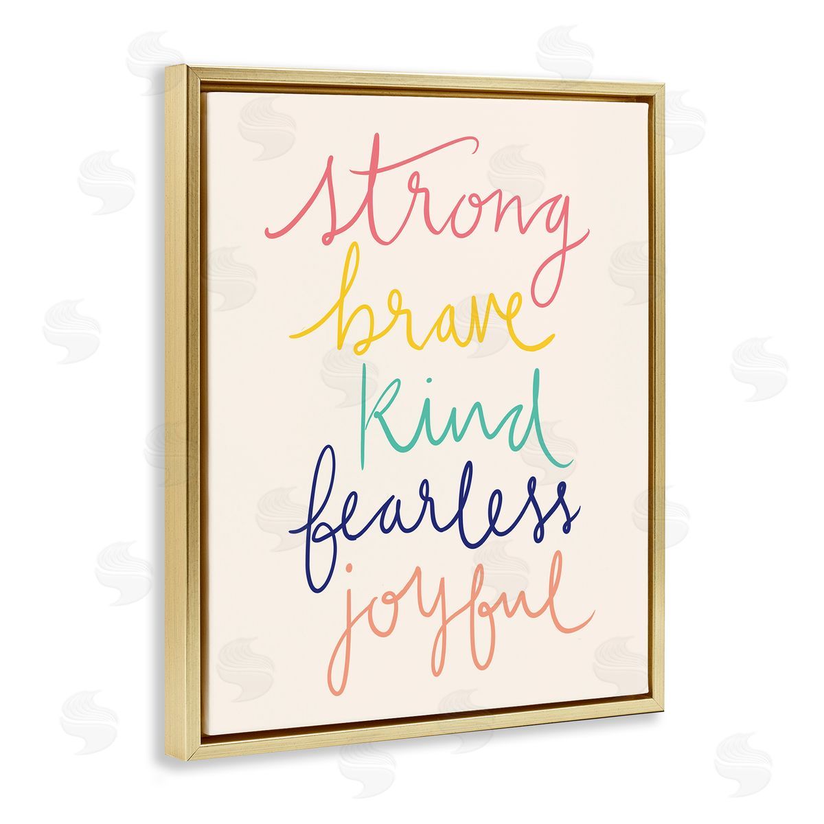 Heather McLaughlin Fearless Motivational Words Phrase Rainbow Calligraphy List  Gold Floating Frame Canvas Wall Art Print