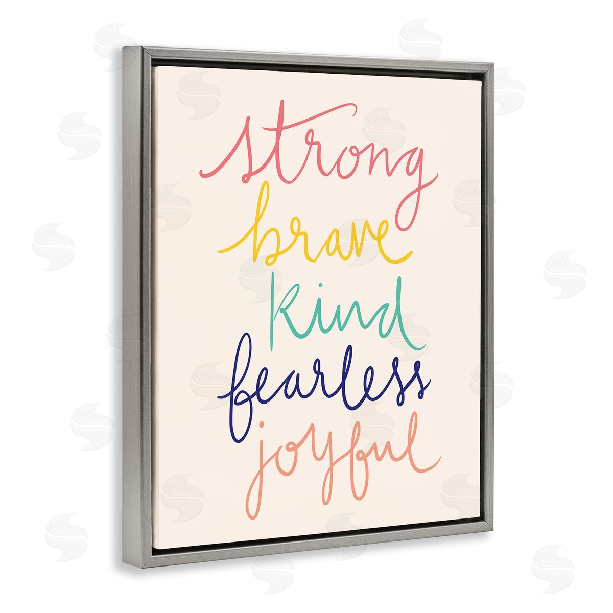 Heather McLaughlin Fearless Motivational Words Phrase Rainbow Calligraphy List  Gray Floating Frame Canvas Wall Art Print