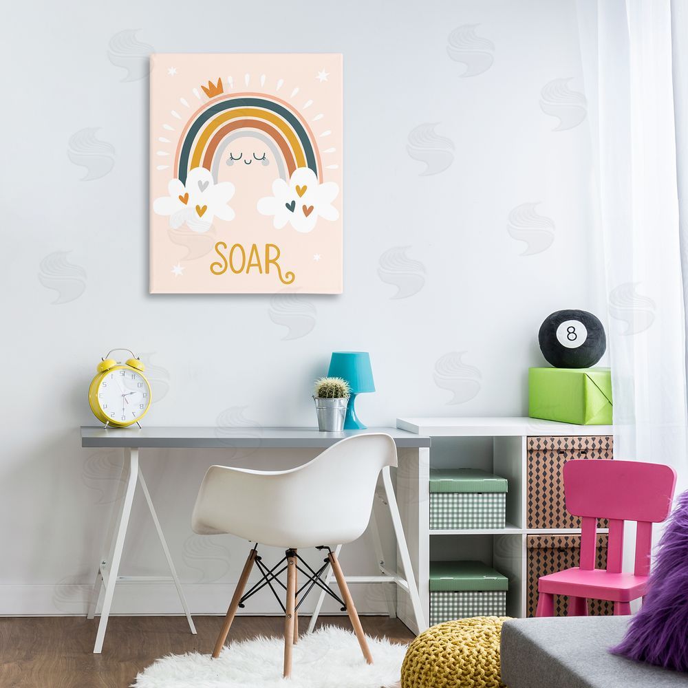 Ilis Avilés Casual Soar Calligraphy Smiling Rainbow Hearts Stars Canvas Wall Art Print in Room