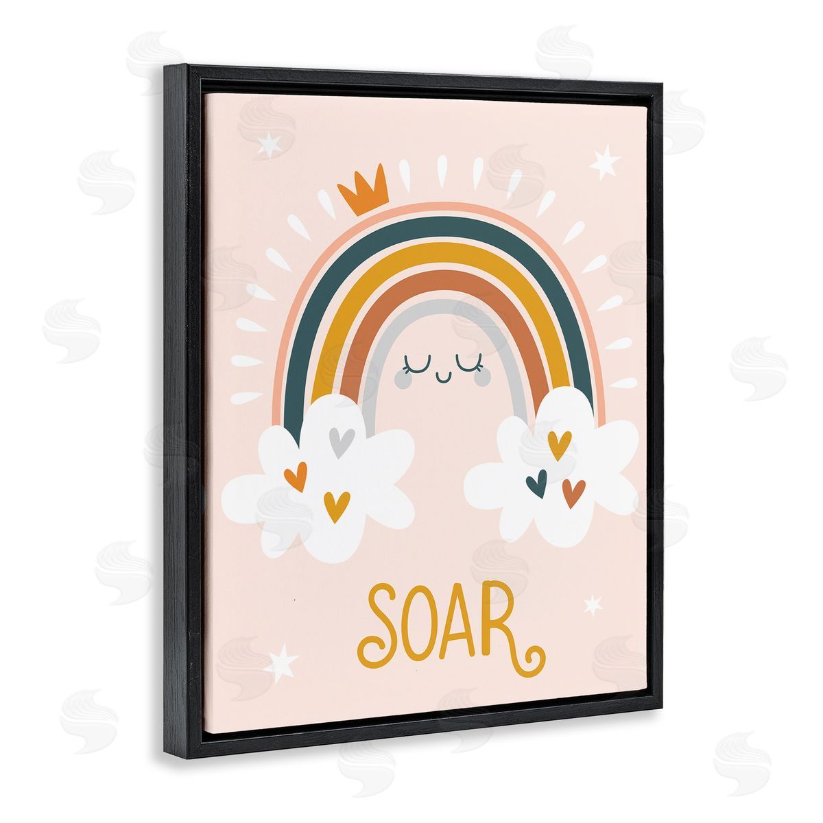 Ilis Avilés Casual Soar Calligraphy Smiling Rainbow Hearts Stars Black Floating Frame Canvas Wall Art Print