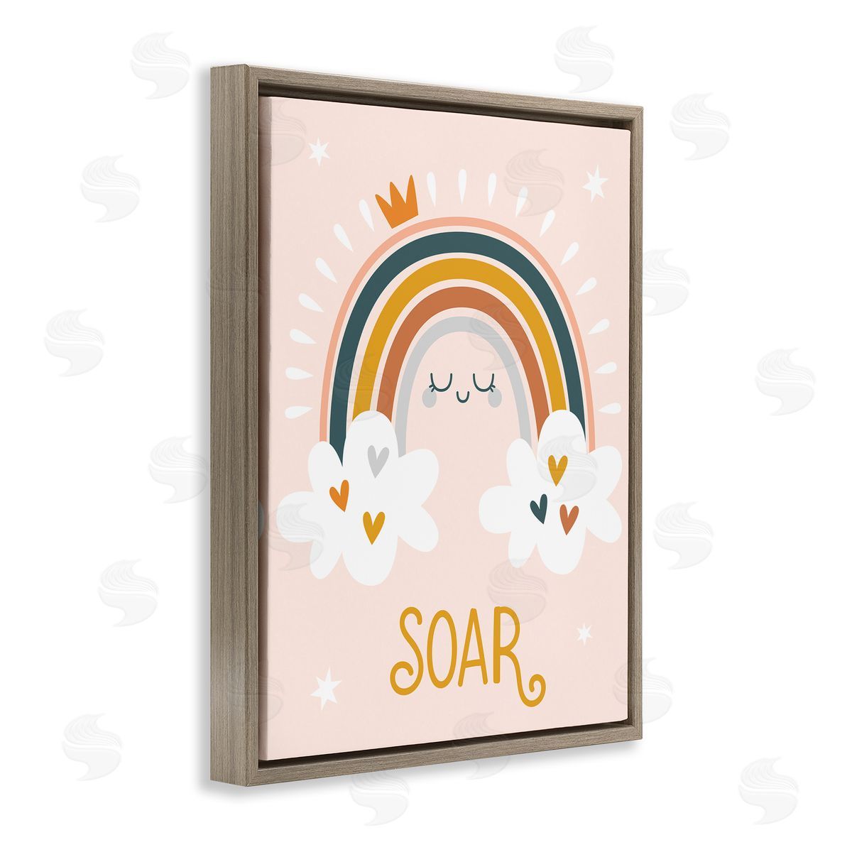 Ilis Avilés Casual Soar Calligraphy Smiling Rainbow Hearts Stars Brown Floating Frame Canvas Wall Art Print