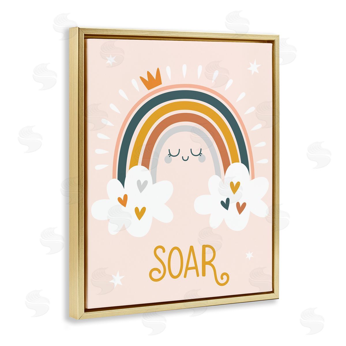 Ilis Avilés Casual Soar Calligraphy Smiling Rainbow Hearts Stars Gold Floating Frame Canvas Wall Art Print