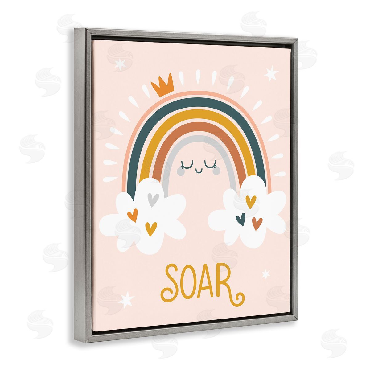 Ilis Avilés Casual Soar Calligraphy Smiling Rainbow Hearts Stars Gray Floating Frame Canvas Wall Art Print