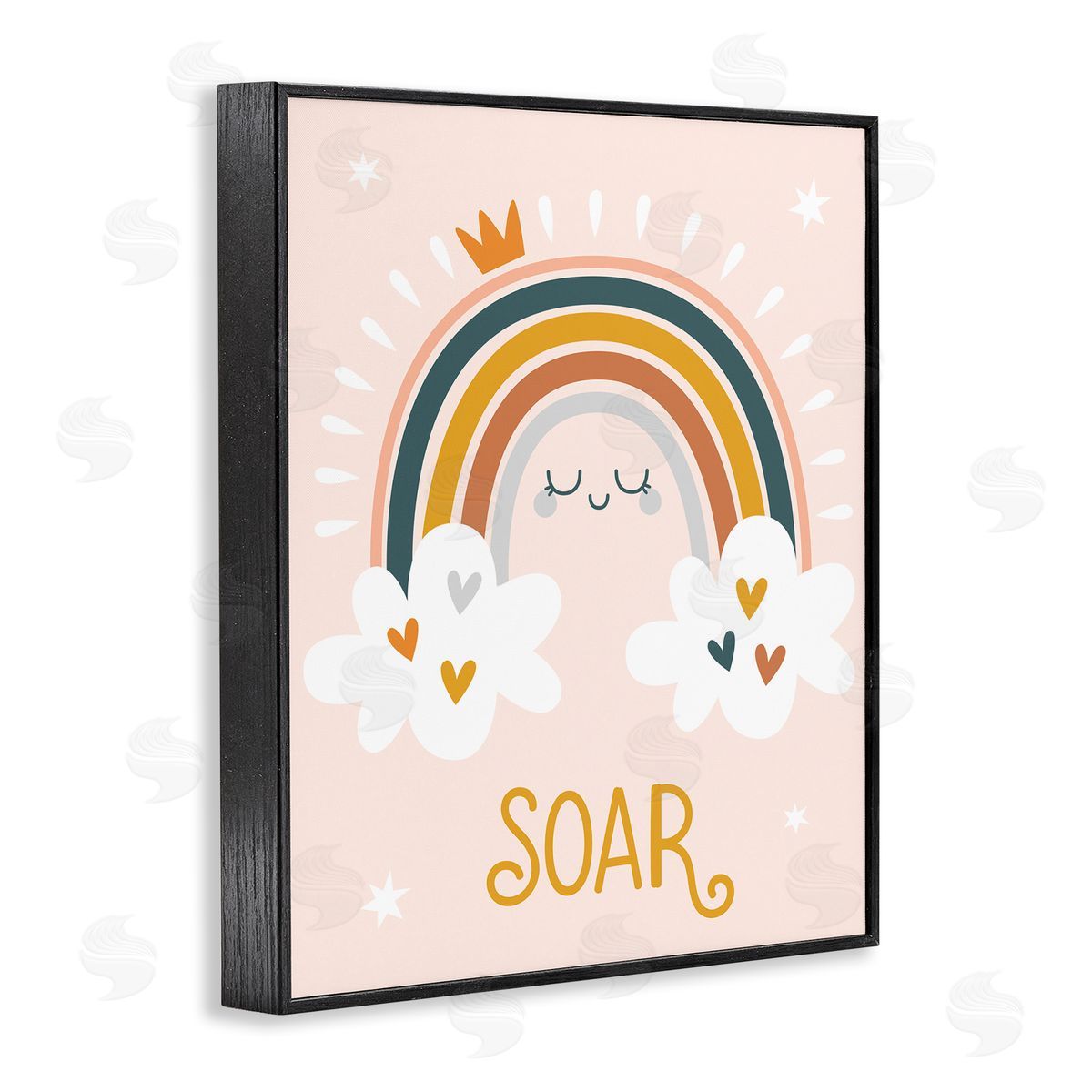 Ilis Avilés Casual Soar Calligraphy Smiling Rainbow Hearts Stars Black Framed Giclee Wall Art Print