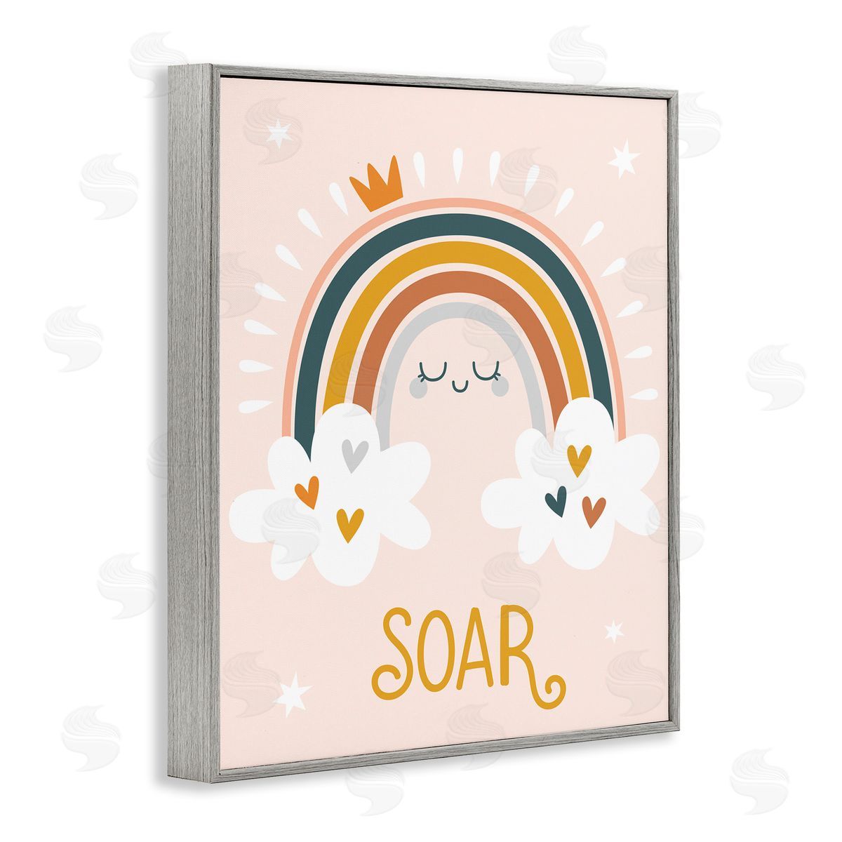 Ilis Avilés Casual Soar Calligraphy Smiling Rainbow Hearts Stars Gray Framed Giclee Wall Art Print