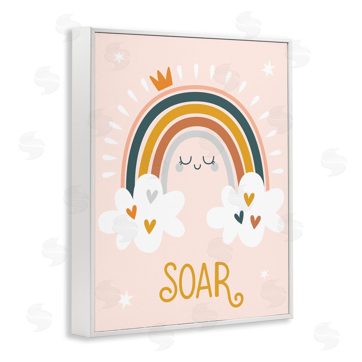 Ilis Avilés Casual Soar Calligraphy Smiling Rainbow Hearts Stars White Framed Giclee Wall Art Print