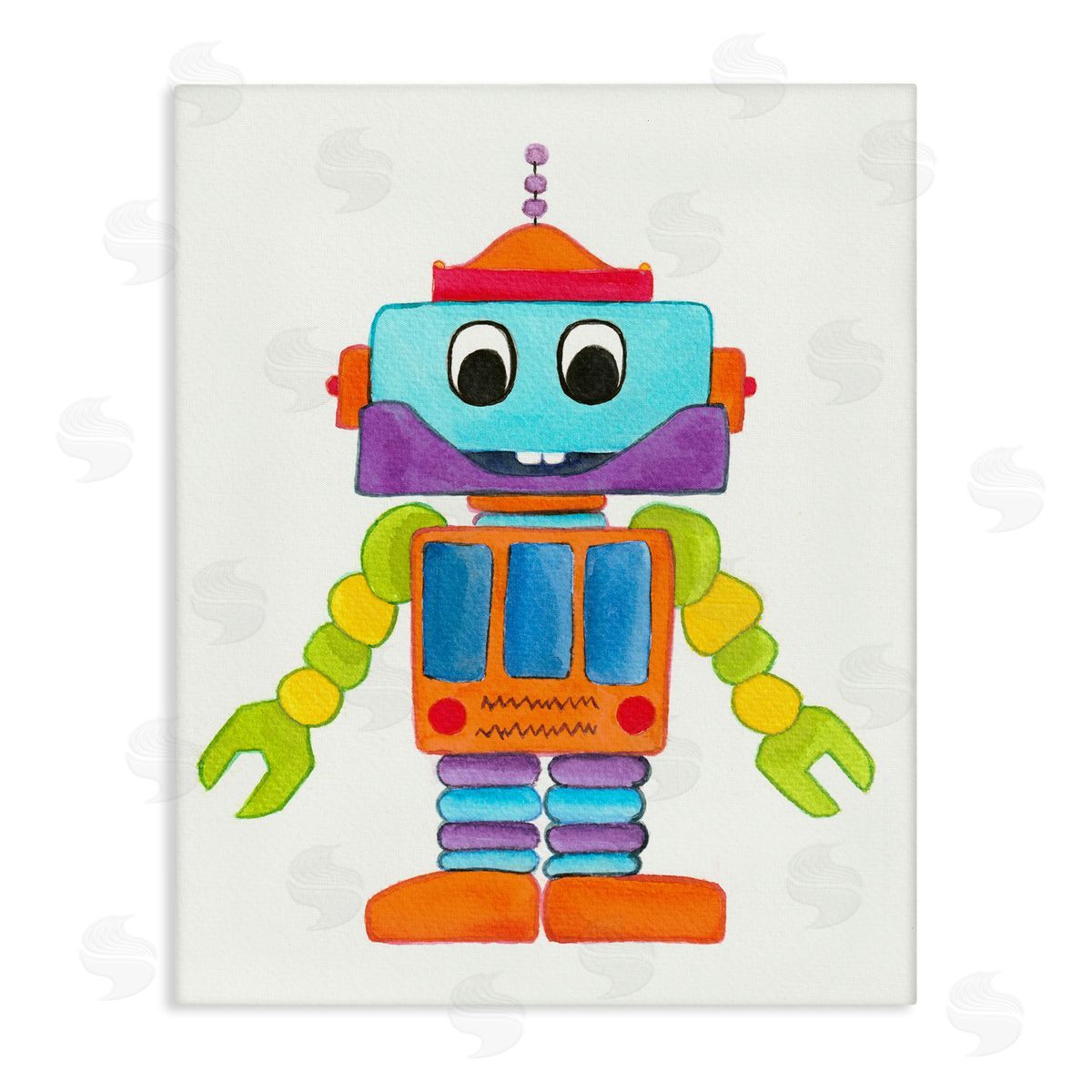 Elvira Errico Bold Smiling Robot Vivid Playful Kids Illustration Stretched Canvas Wall Art Print