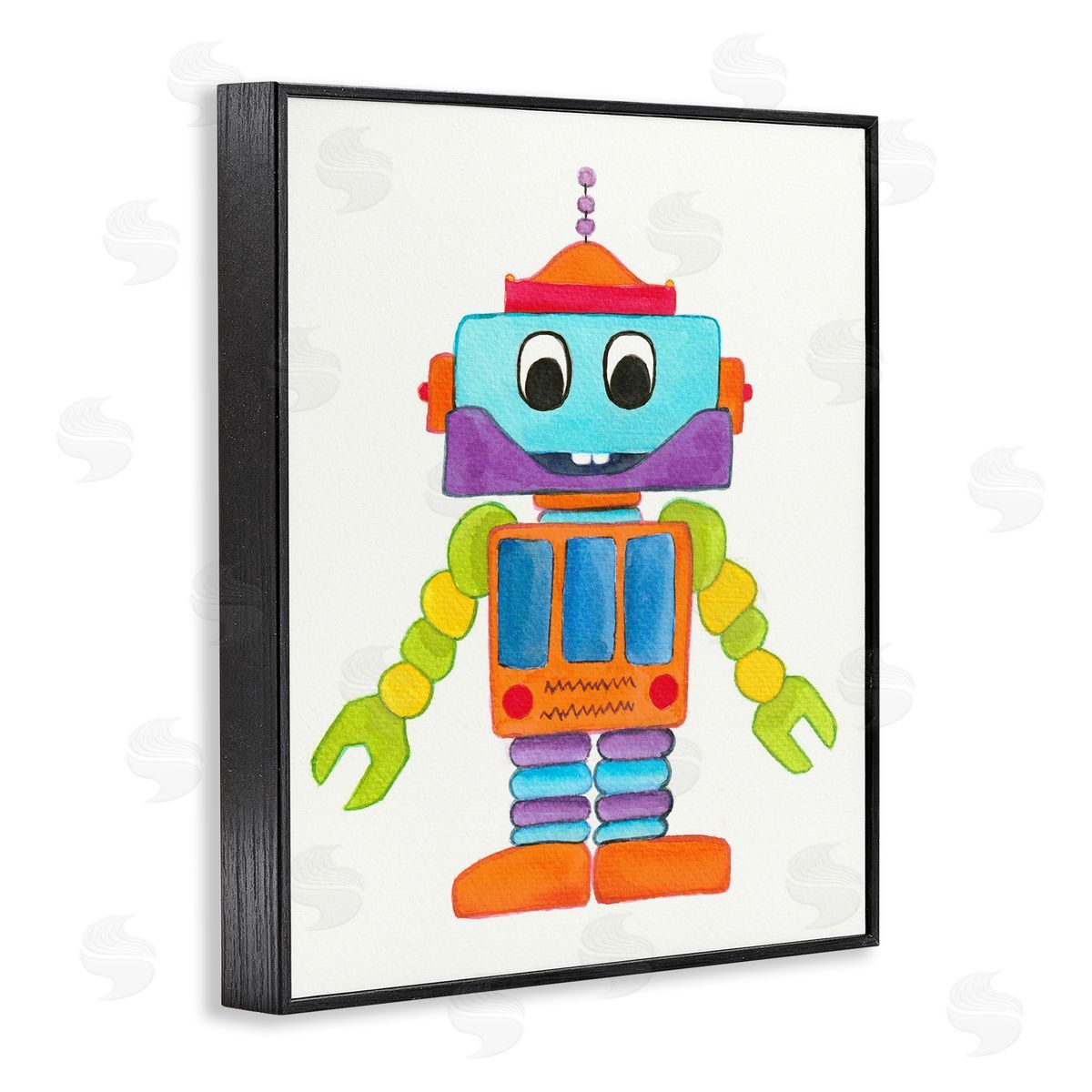 Elvira Errico Bold Smiling Robot Vivid Playful Kids Illustration Black Framed Giclee Wall Art Print