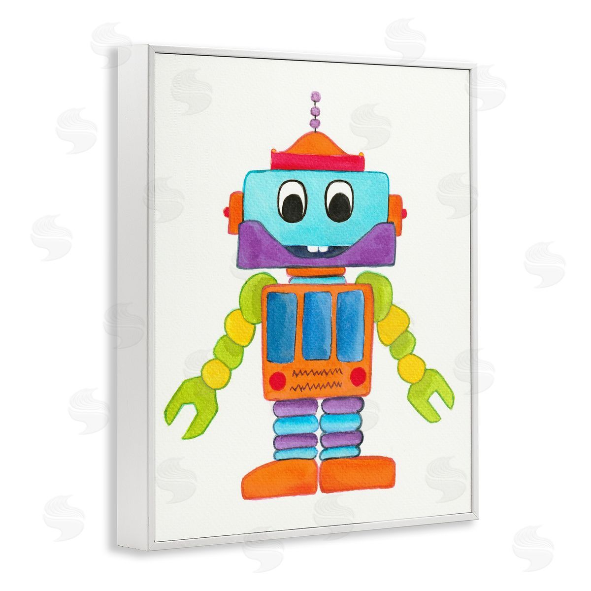 Elvira Errico Bold Smiling Robot Vivid Playful Kids Illustration White Framed Giclee Wall Art Print