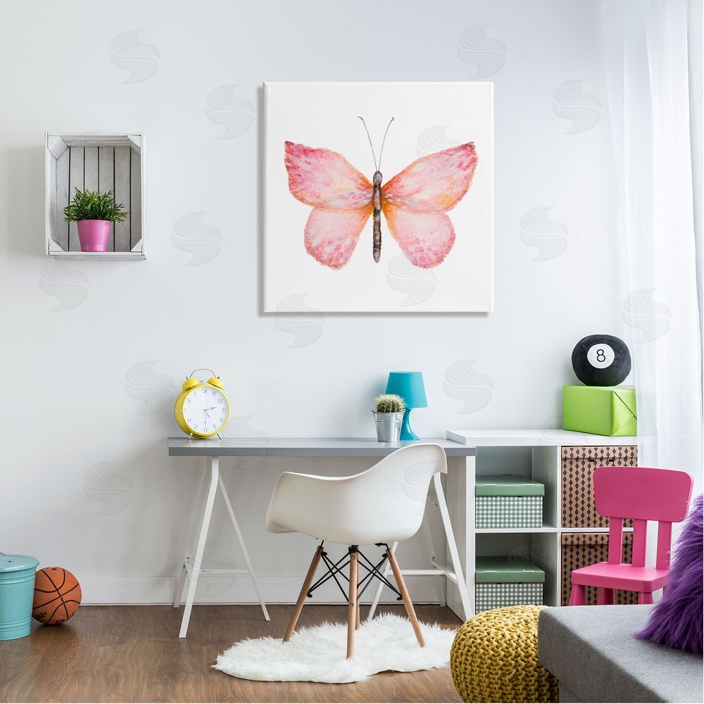 Janice Gaynor Vivid Red Butterly Watercolor Detail Insect Painting Canvas Wall Art in Room