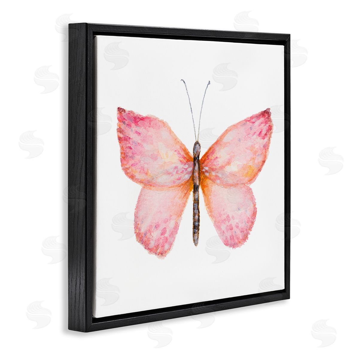 Janice Gaynor Vivid Red Butterly Watercolor Detail Insect Painting Black Floating Frame Canvas Wall Art Print