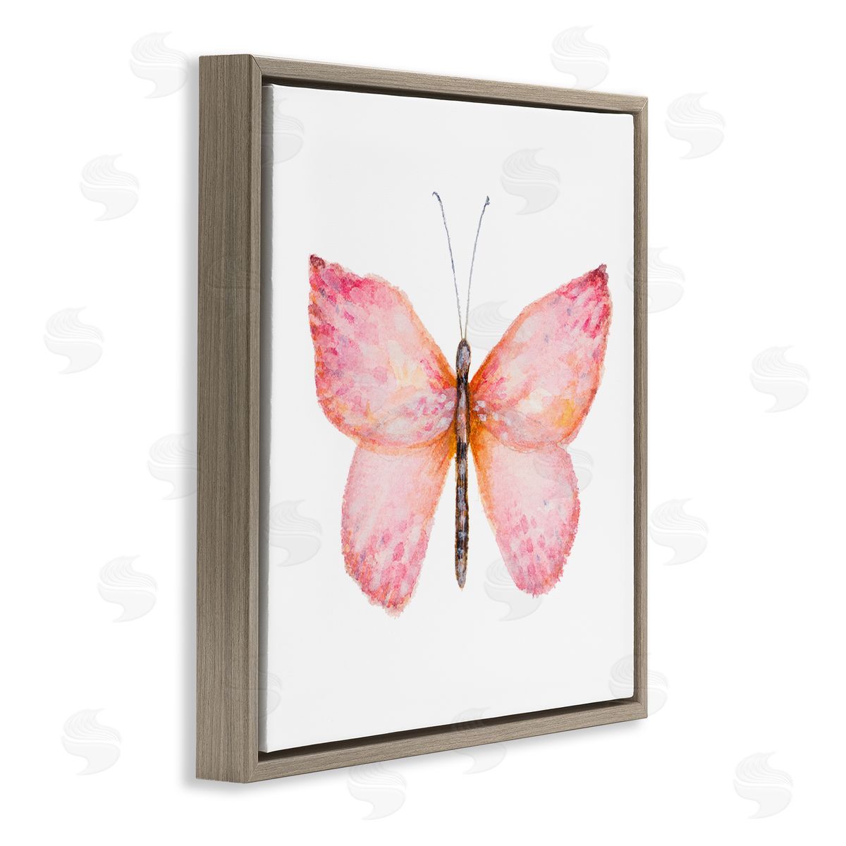 Janice Gaynor Vivid Red Butterly Watercolor Detail Insect Painting Brown Floating Frame Canvas Wall Art Print
