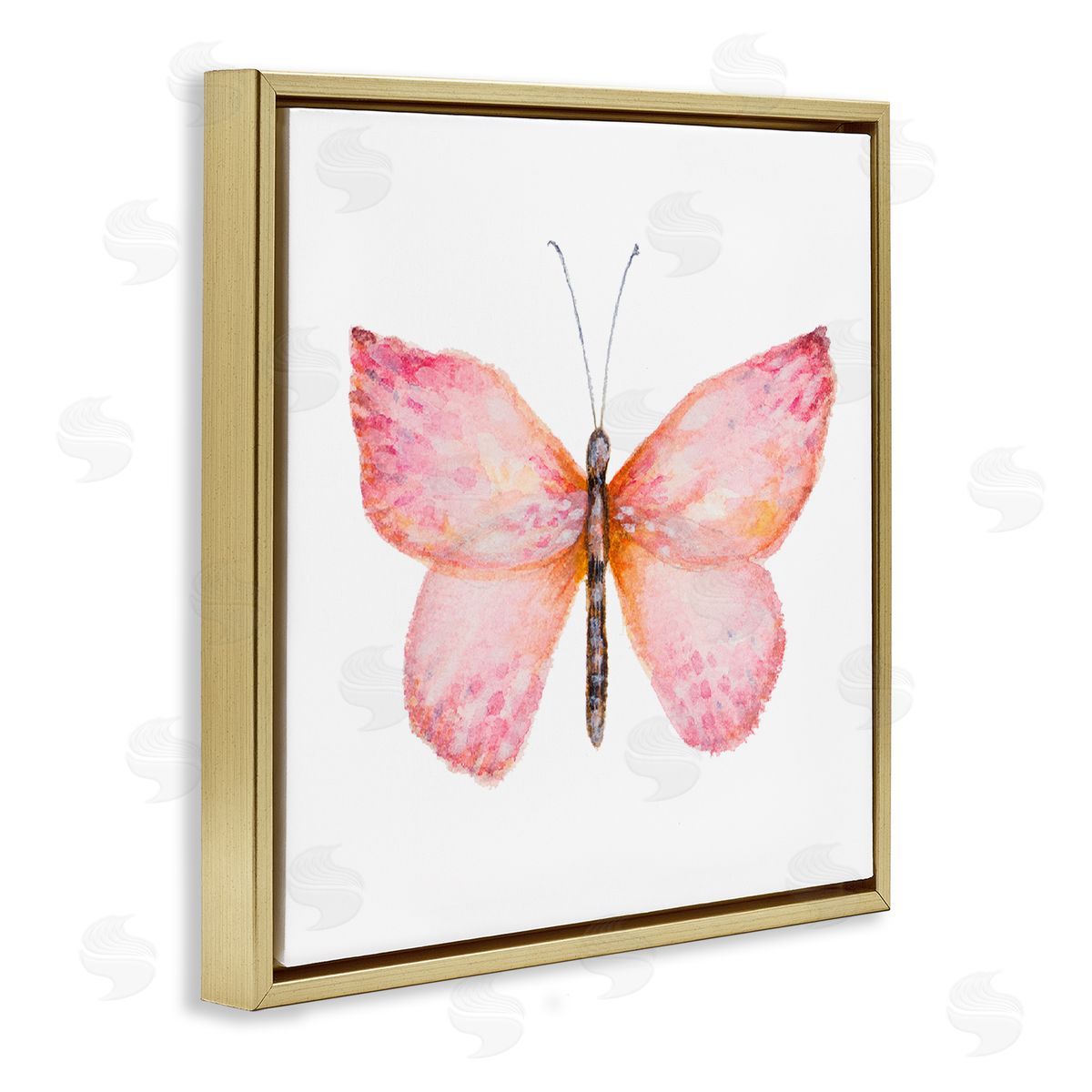 Janice Gaynor Vivid Red Butterly Watercolor Detail Insect Painting Gold Floating Frame Canvas Wall Art Print