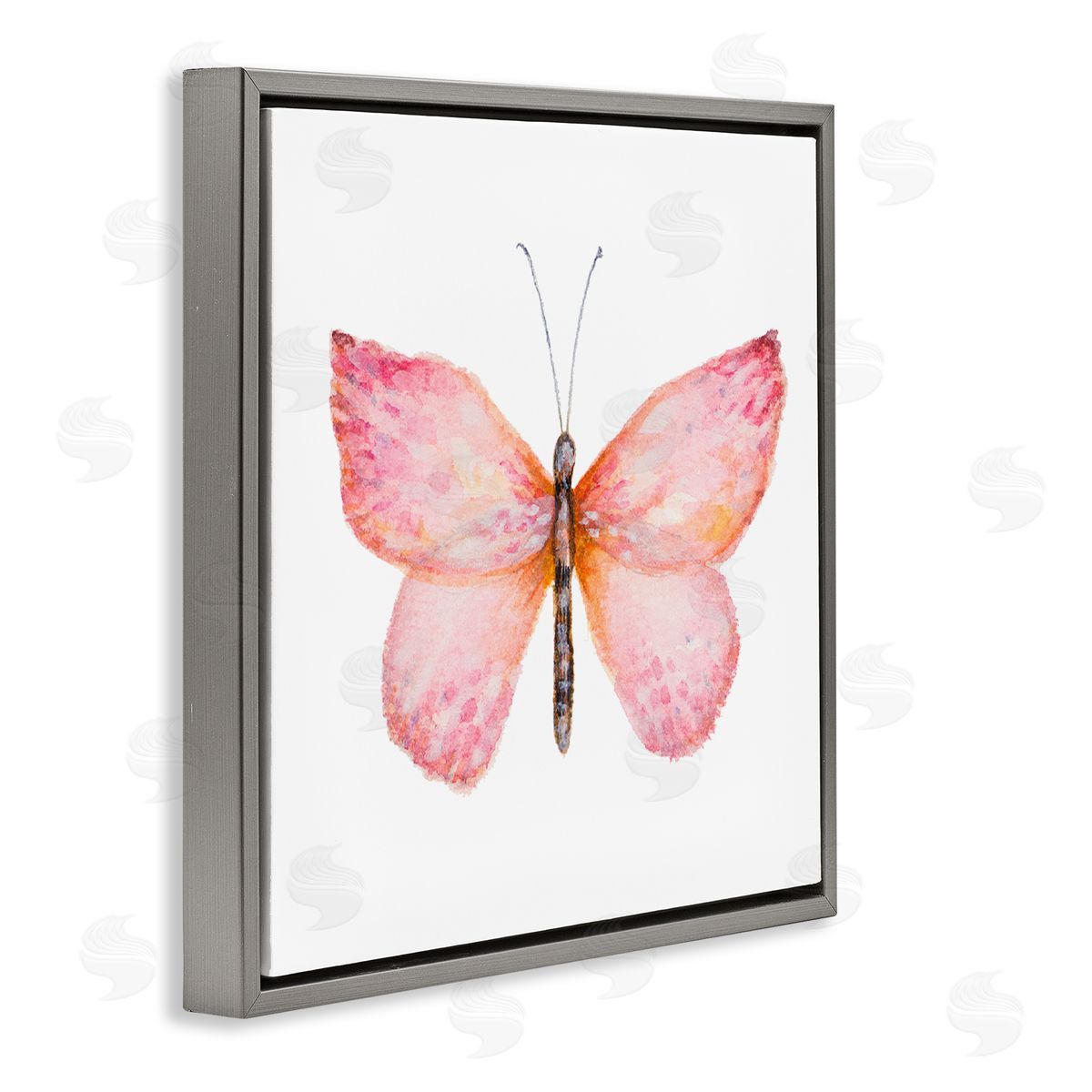 Janice Gaynor Vivid Red Butterly Watercolor Detail Insect Painting Gray Floating Frame Canvas Wall Art Print